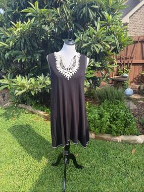 Max Studio Black Dress with White Crochet Detail